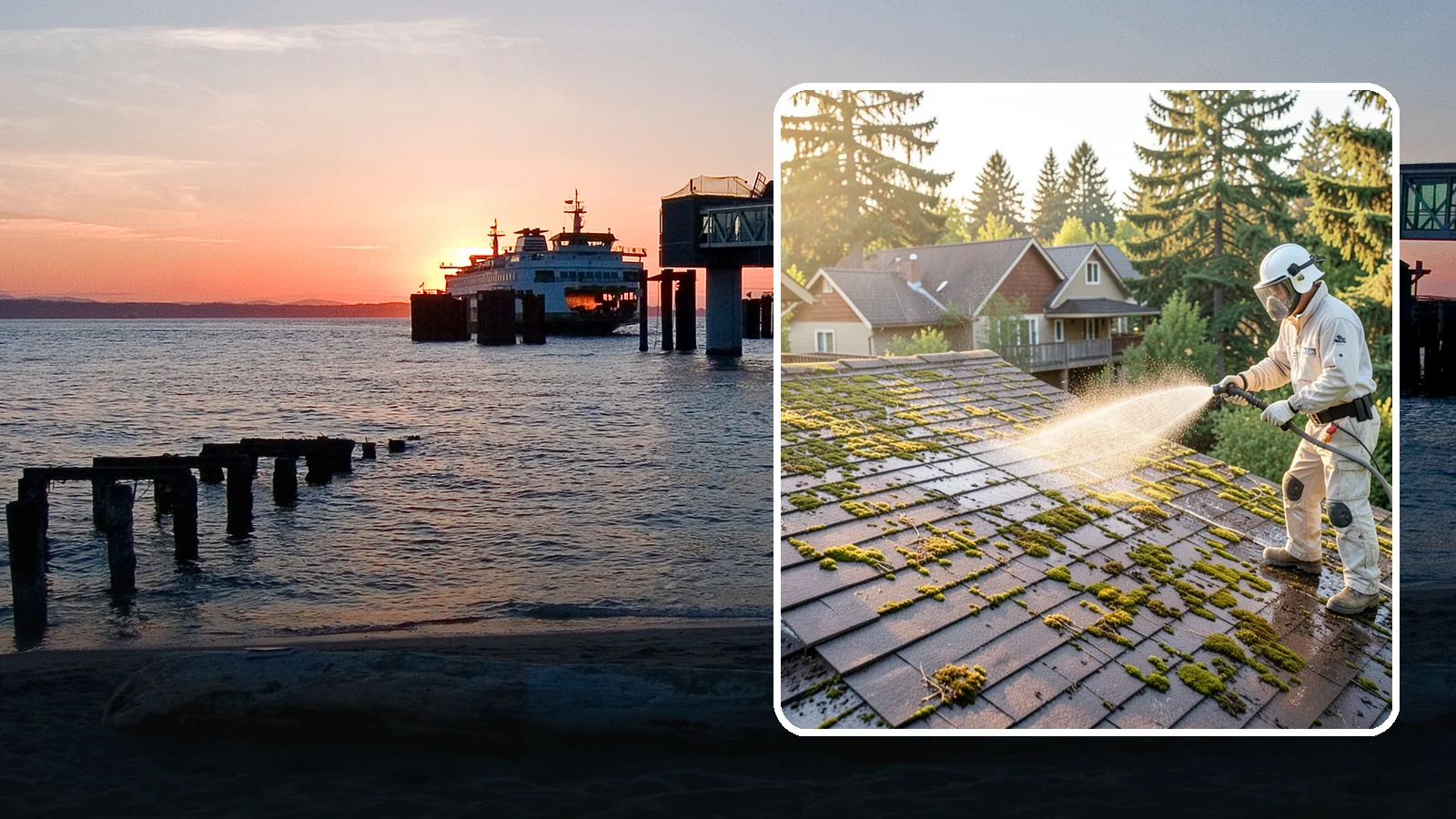 Roof Cleaning in Edmonds, Snohomish County, WA - A thorough roof cleaning that lifts moss, algae, and lichen off Washington rooftops while protecting the shingle surface.