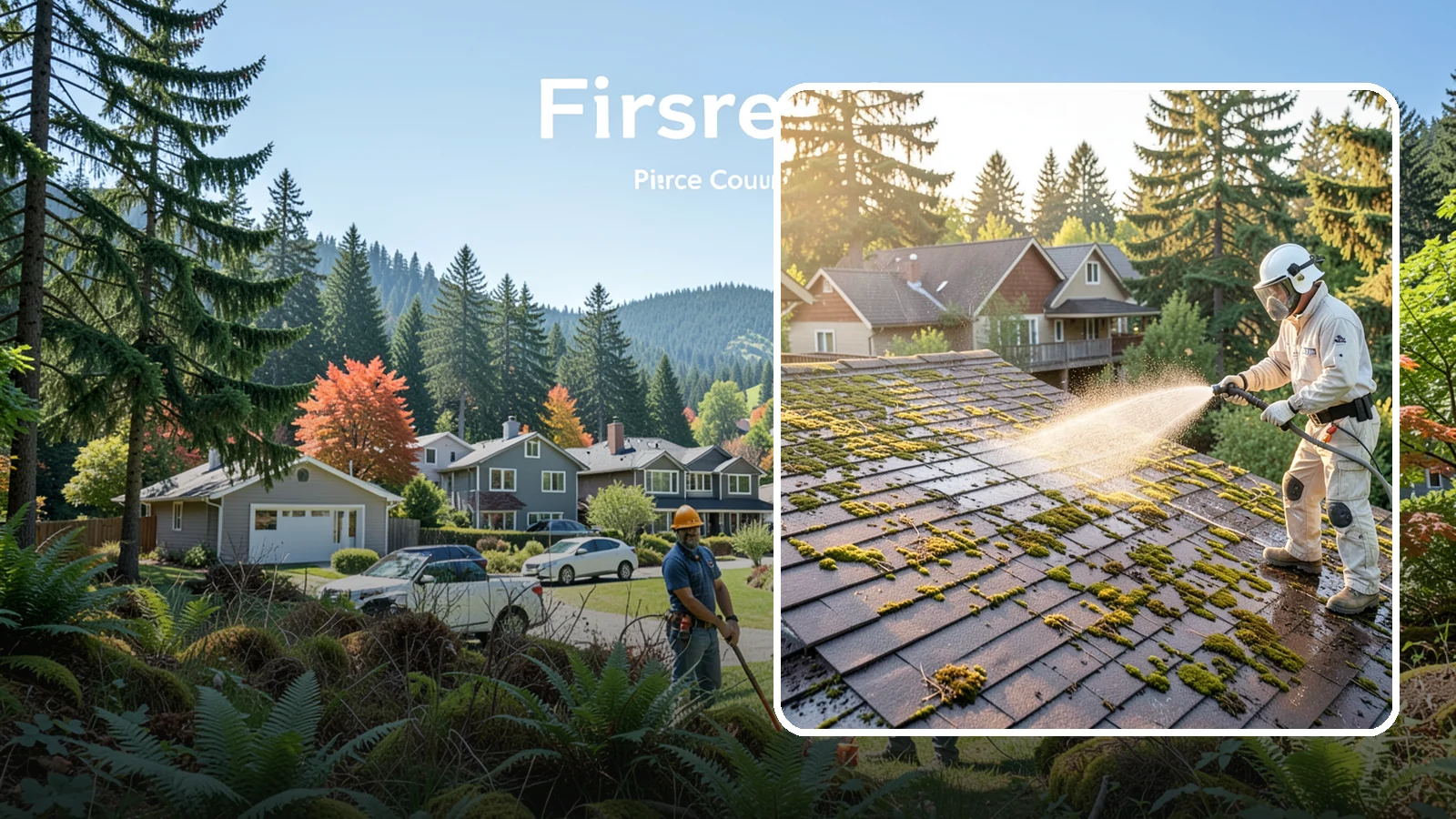 Roof Cleaning in Fircrest, Pierce County, WA - A thorough roof cleaning that lifts moss, algae, and lichen off Washington rooftops while protecting the shingle surface.