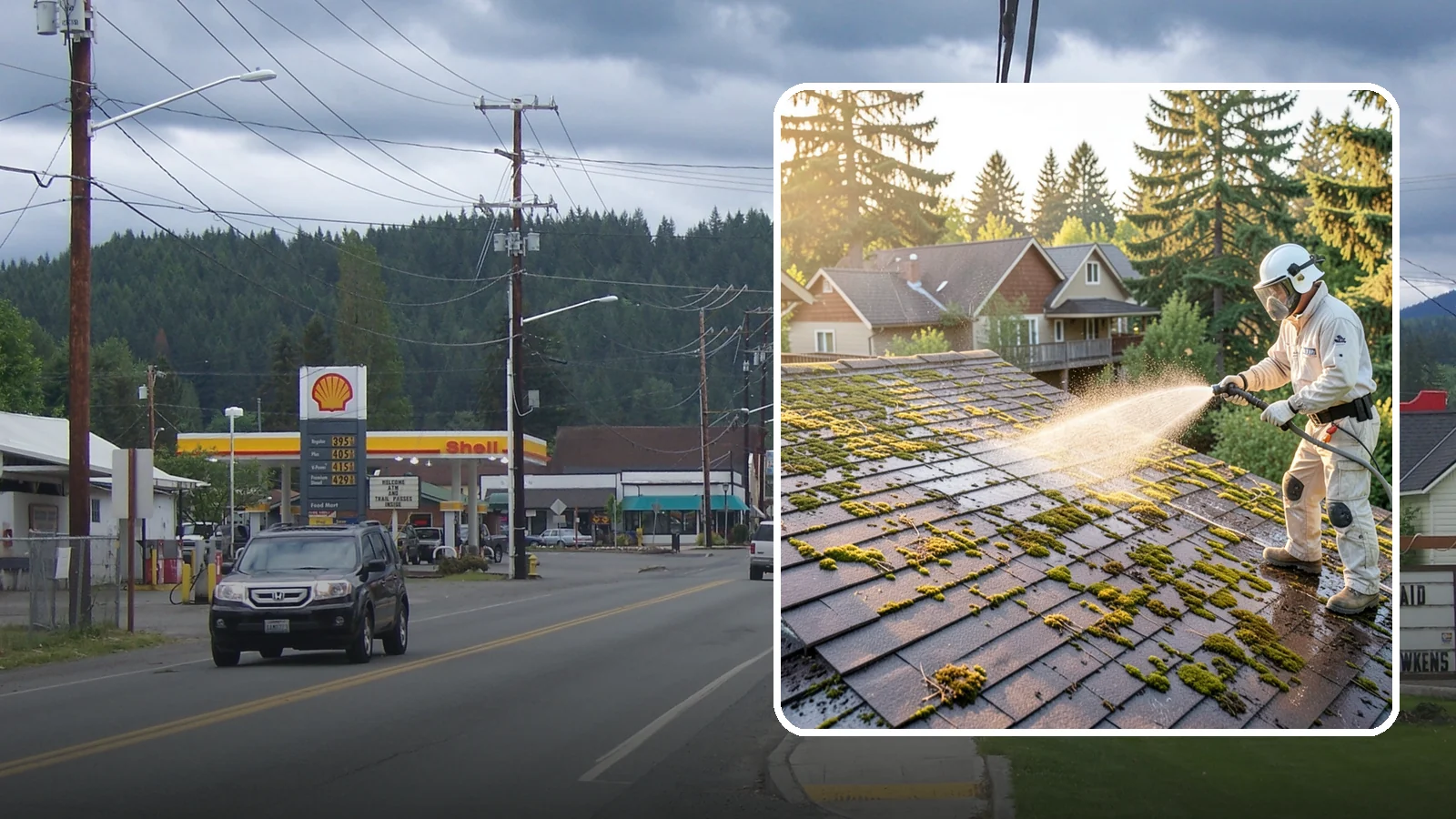 Roof Cleaning in Granite Falls, Snohomish County, WA - A thorough roof cleaning that lifts moss, algae, and lichen off Washington rooftops while protecting the shingle surface.
