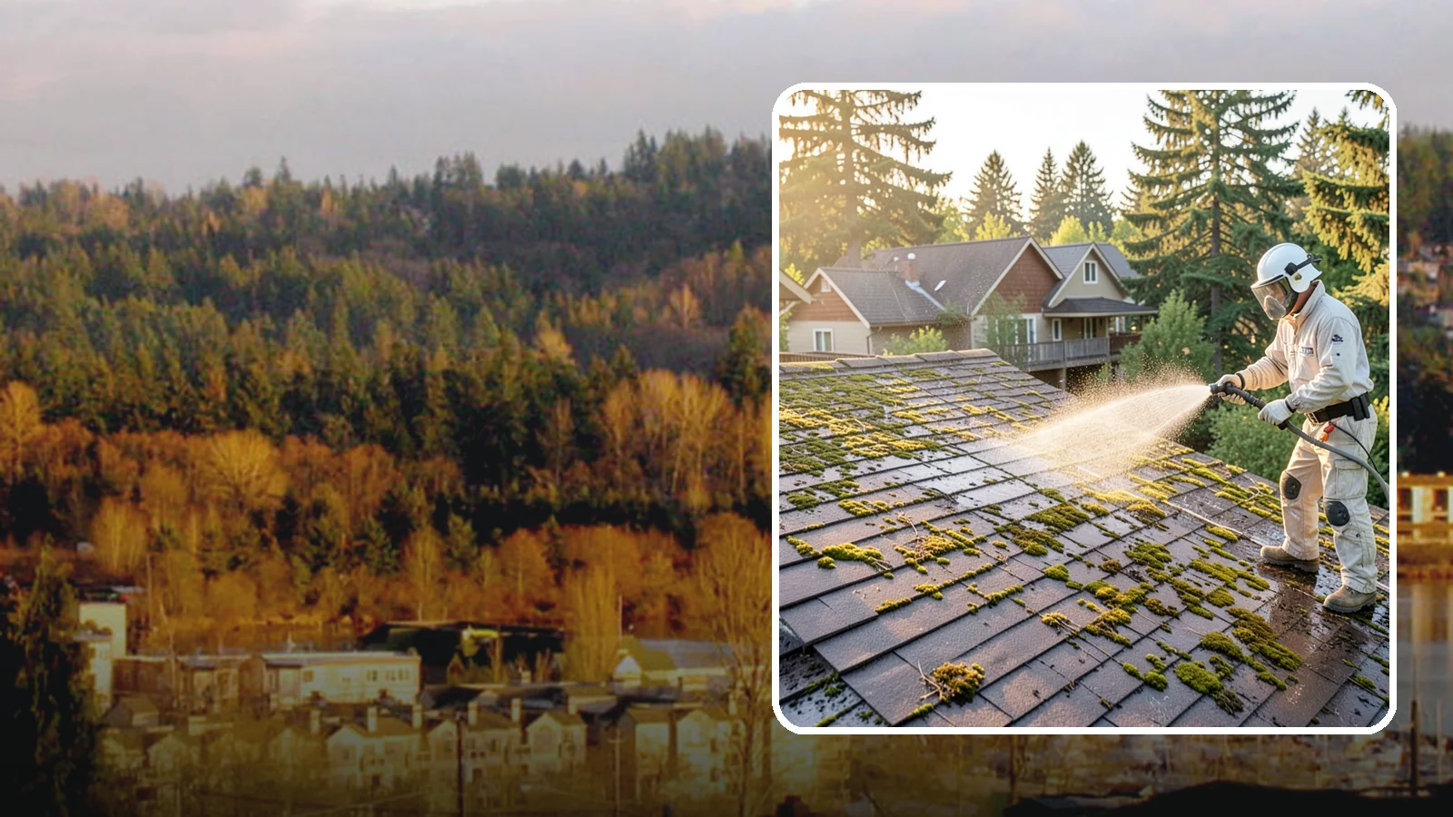 Roof Cleaning in Kenmore, King County, WA - A thorough roof cleaning that lifts moss, algae, and lichen off Washington rooftops while protecting the shingle surface.