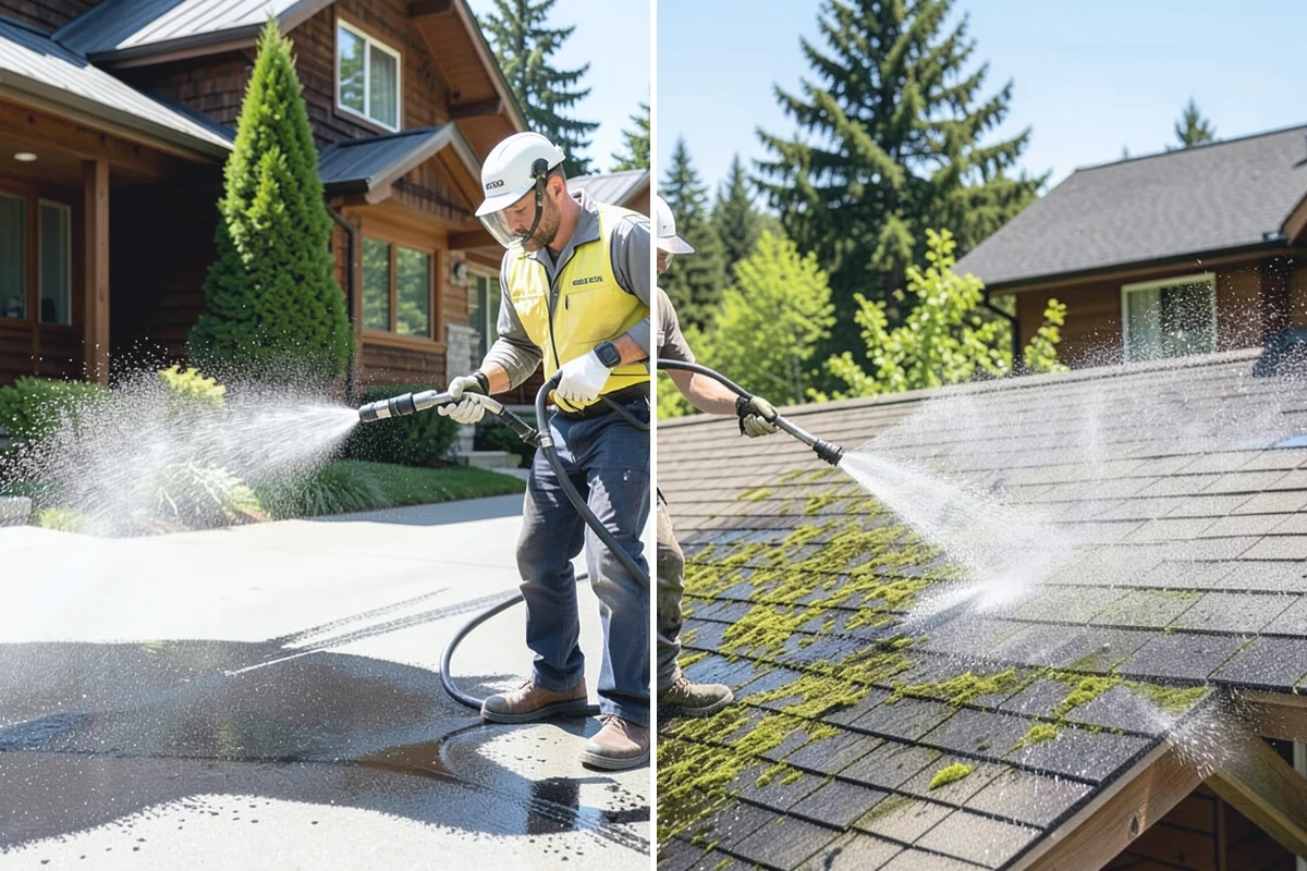 Roof Cleaning in Medina, King County, WA - Inspect the roof material and identify moss, algae, and problem areas