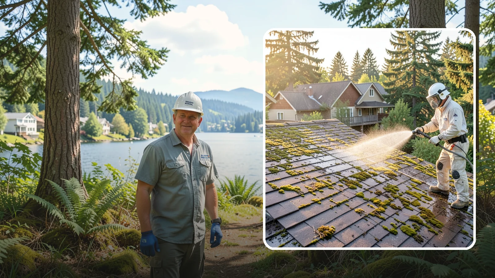 Roof Cleaning in Milton, King County, WA - A thorough roof cleaning that lifts moss, algae, and lichen off Washington rooftops while protecting the shingle surface.