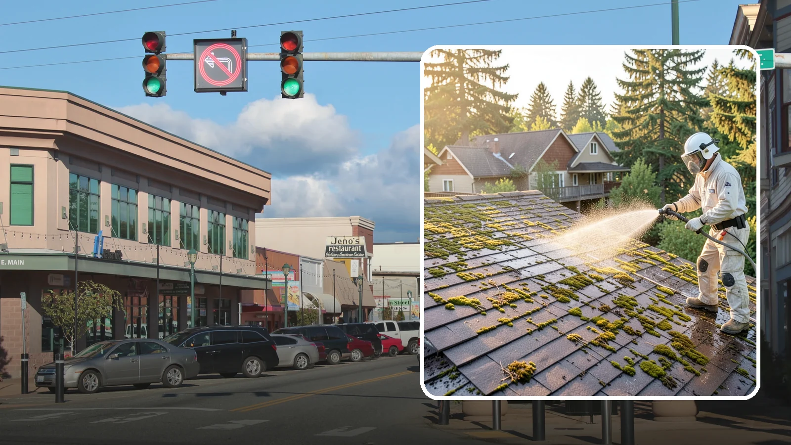 Roof Cleaning in Monroe, Snohomish County, WA - A thorough roof cleaning that lifts moss, algae, and lichen off Washington rooftops while protecting the shingle surface.