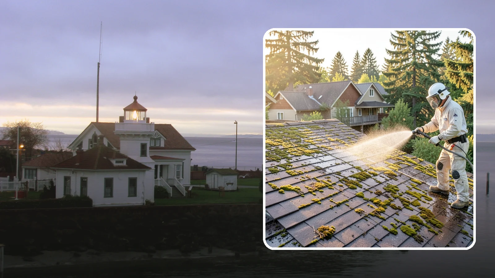 Roof Cleaning in Mukilteo, Snohomish County, WA - A thorough roof cleaning that lifts moss, algae, and lichen off Washington rooftops while protecting the shingle surface.