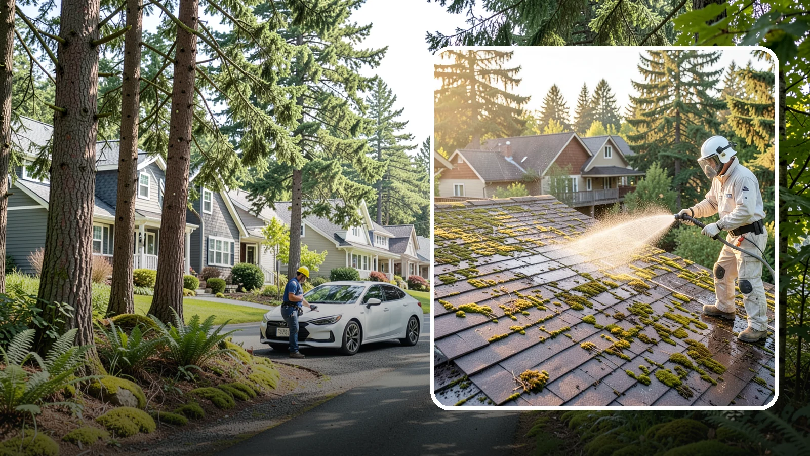 Roof Cleaning in Normandy Park, King County, WA - A thorough roof cleaning that lifts moss, algae, and lichen off Washington rooftops while protecting the shingle surface.