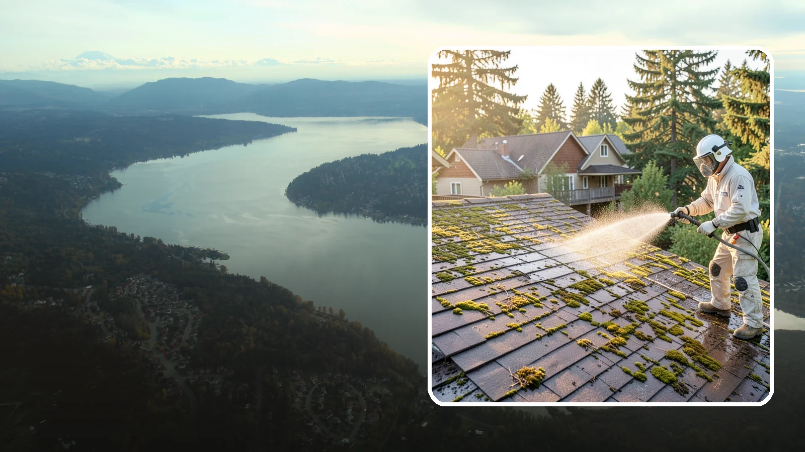 Roof Cleaning in Sammamish, King County, WA - A thorough roof cleaning that lifts moss, algae, and lichen off Washington rooftops while protecting the shingle surface.