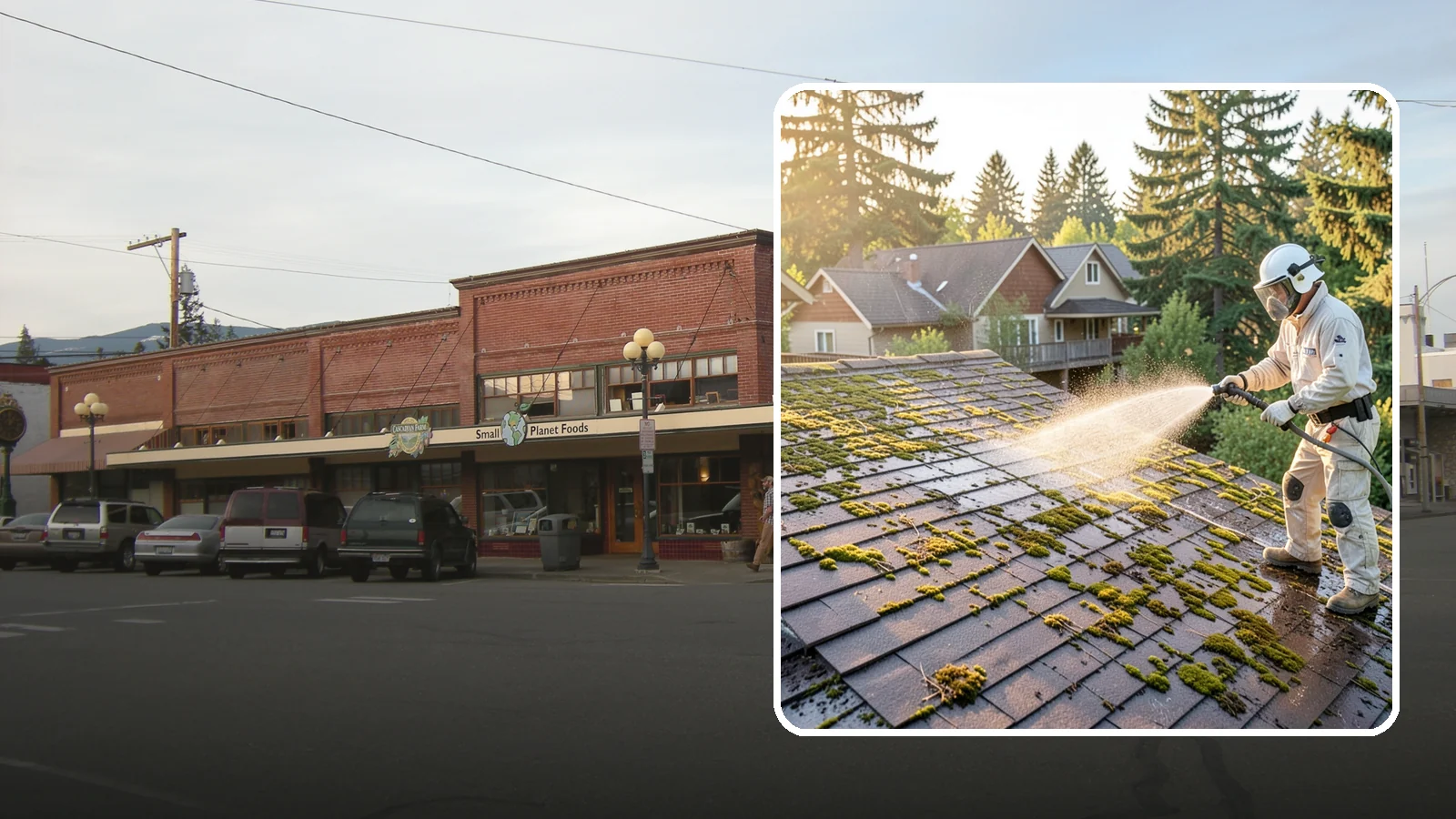 Roof Cleaning in Sedro-Woolley, Skagit County, WA - A thorough roof cleaning that lifts moss, algae, and lichen off Washington rooftops while protecting the shingle surface.