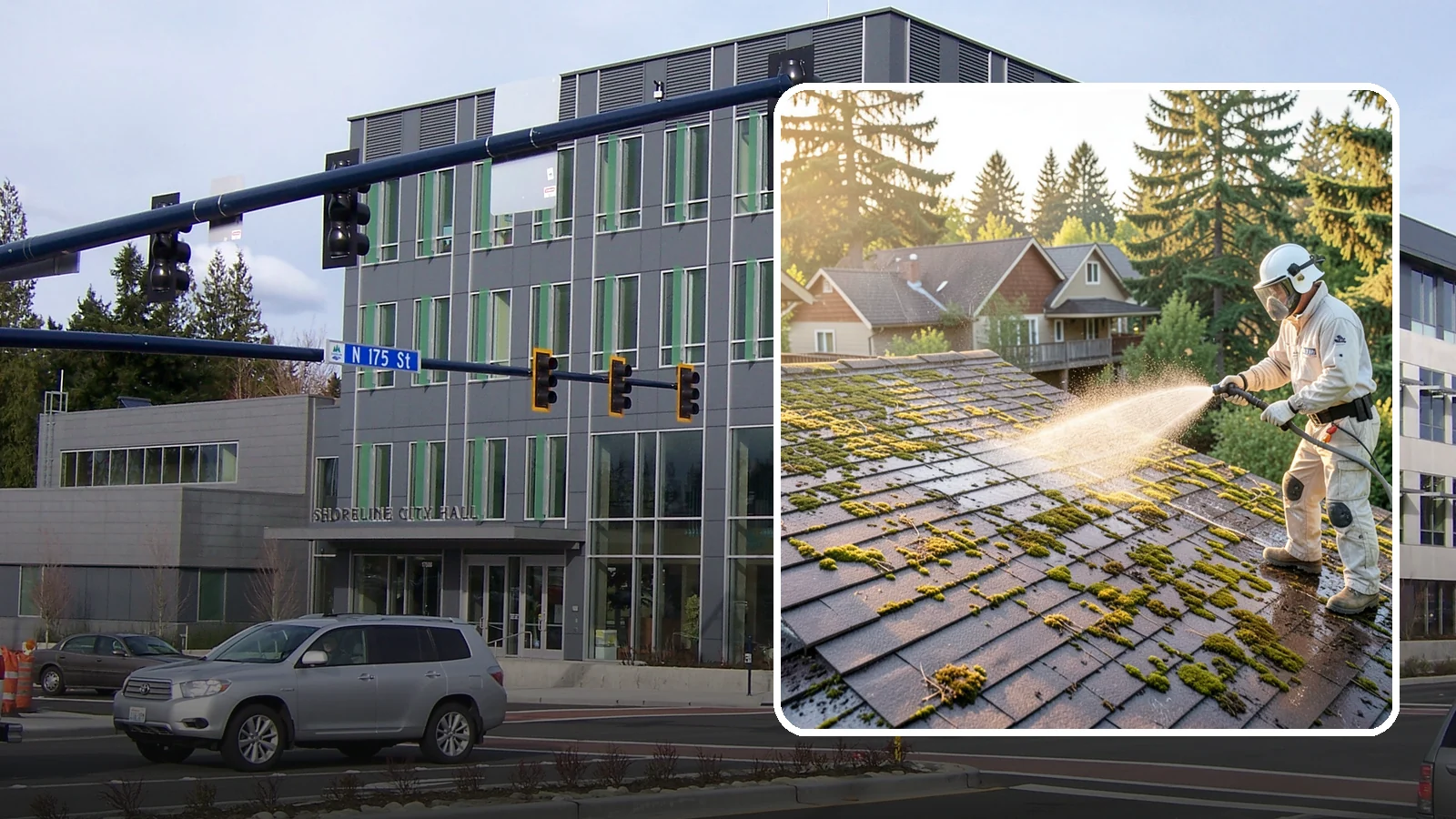 Roof Cleaning in Shoreline, King County, WA - A thorough roof cleaning that lifts moss, algae, and lichen off Washington rooftops while protecting the shingle surface.