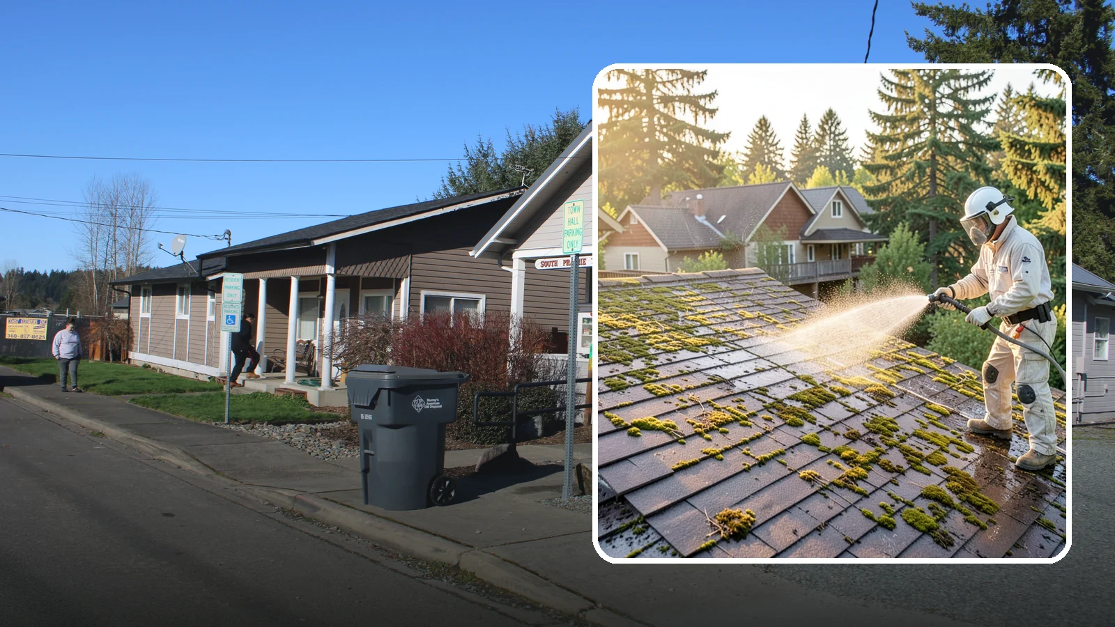 Roof Cleaning in South Prairie, Pierce County, WA - A thorough roof cleaning that lifts moss, algae, and lichen off Washington rooftops while protecting the shingle surface.