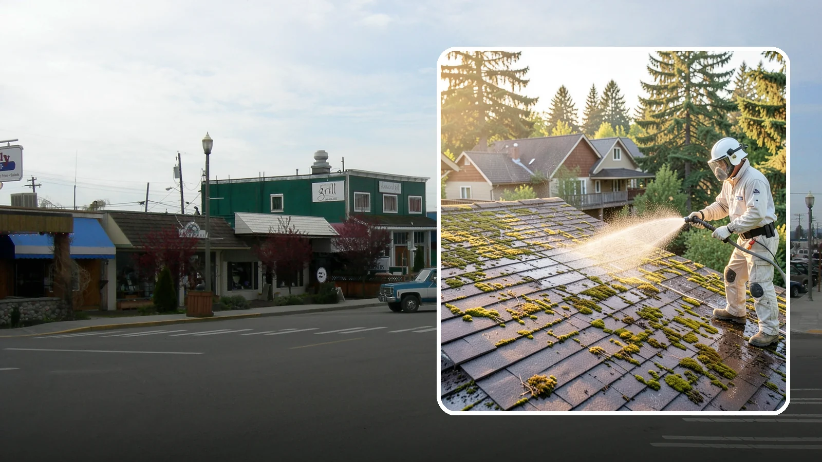 Roof Cleaning in Stanwood, Snohomish County, WA - A thorough roof cleaning that lifts moss, algae, and lichen off Washington rooftops while protecting the shingle surface.