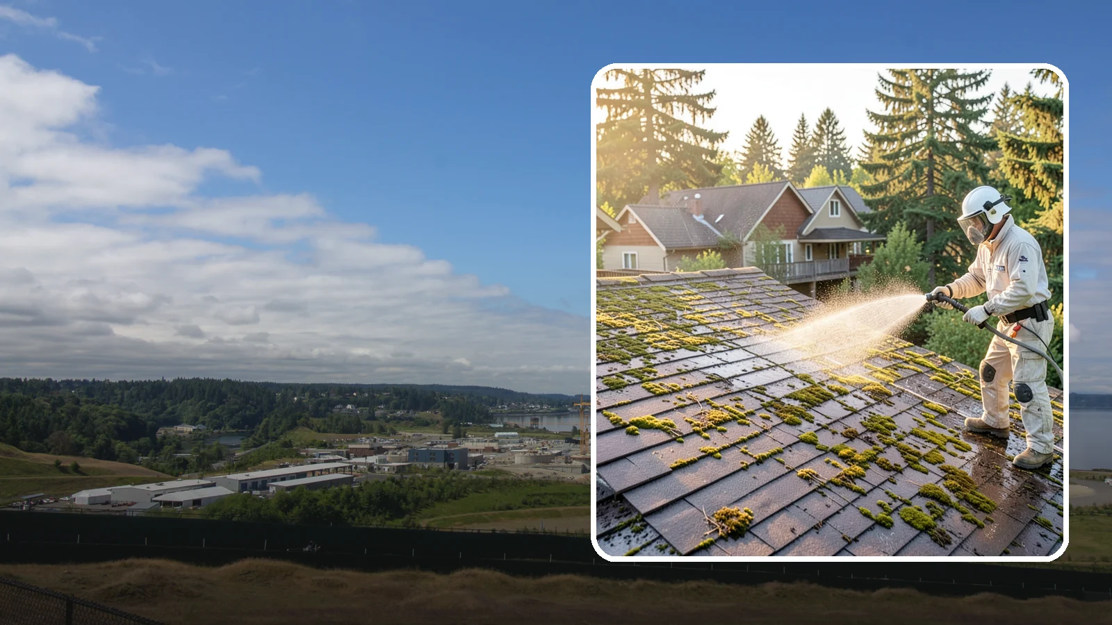 Roof Cleaning in University Place, Pierce County, WA - A thorough roof cleaning that lifts moss, algae, and lichen off Washington rooftops while protecting the shingle surface.