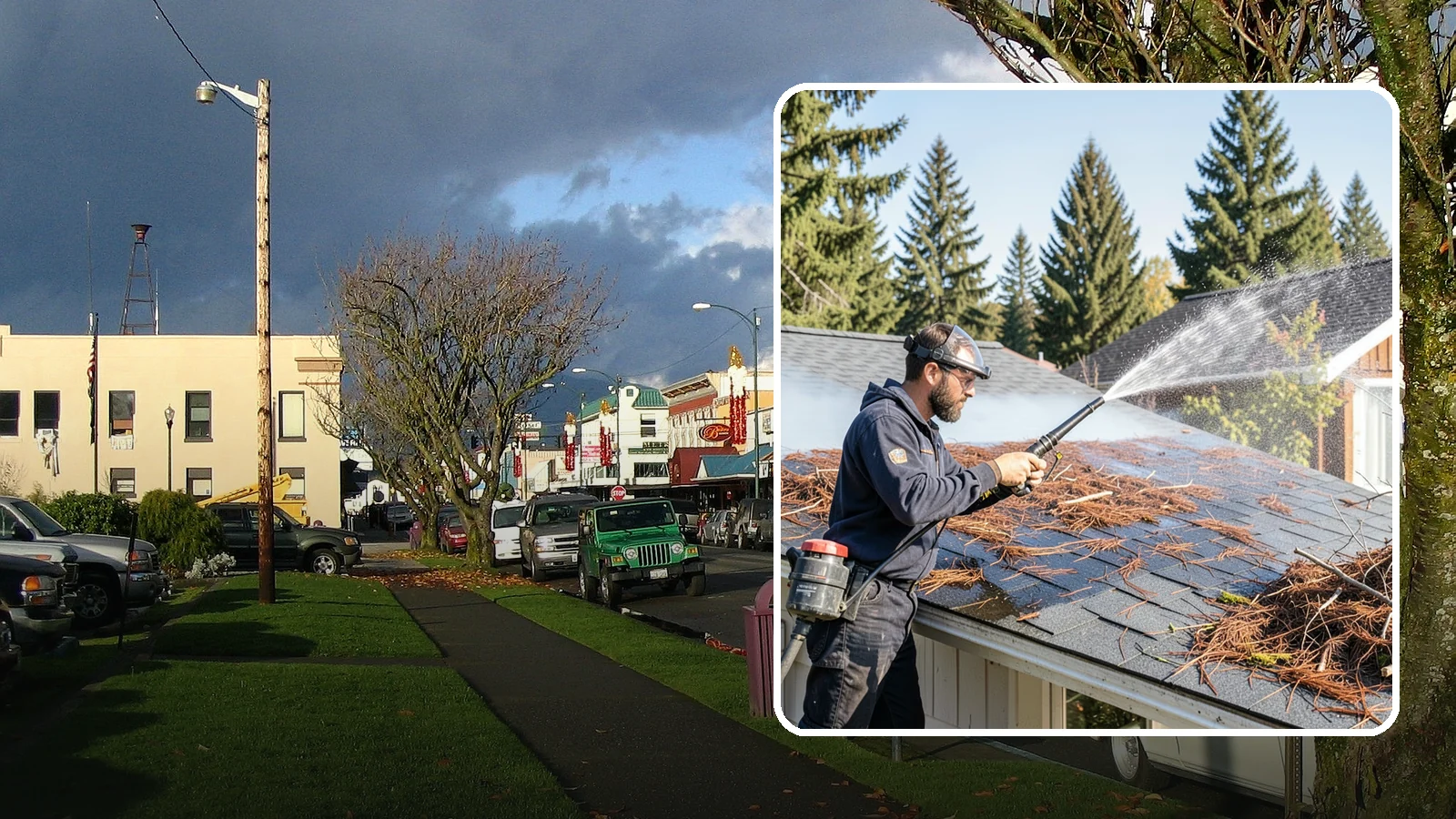 Roof Debris Removal in Arlington, Snohomish County, WA - Roof debris removal that clears needles, leaves, and branches that pile up under Washington's evergreen canopy.