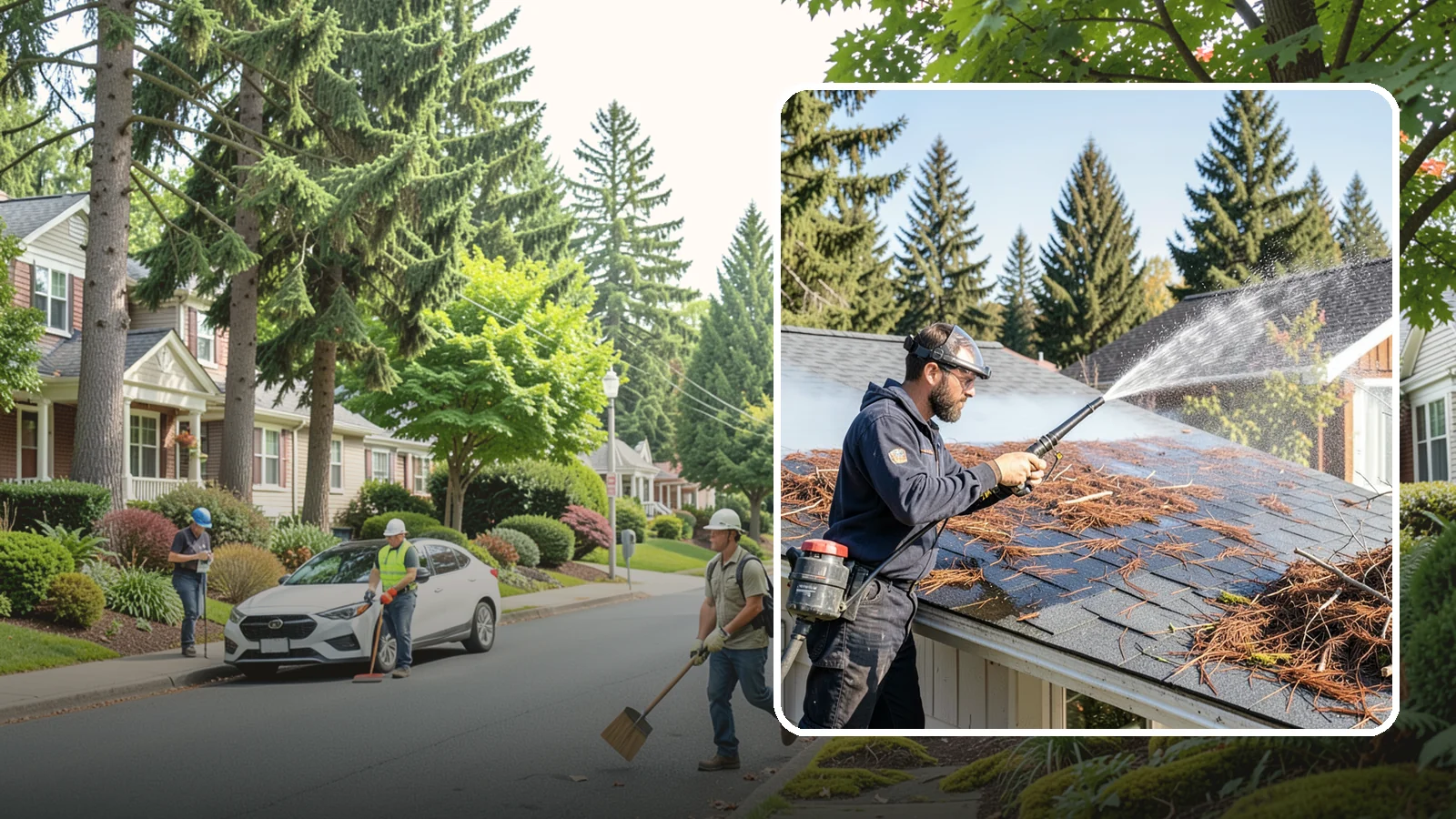 Roof Debris Removal in Beaux Arts Village, King County, WA - Roof debris removal that clears needles, leaves, and branches that pile up under Washington's evergreen canopy.