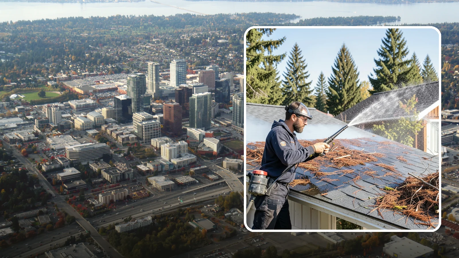 Roof Debris Removal in Bellevue, King County, WA - Roof debris removal that clears needles, leaves, and branches that pile up under Washington's evergreen canopy.