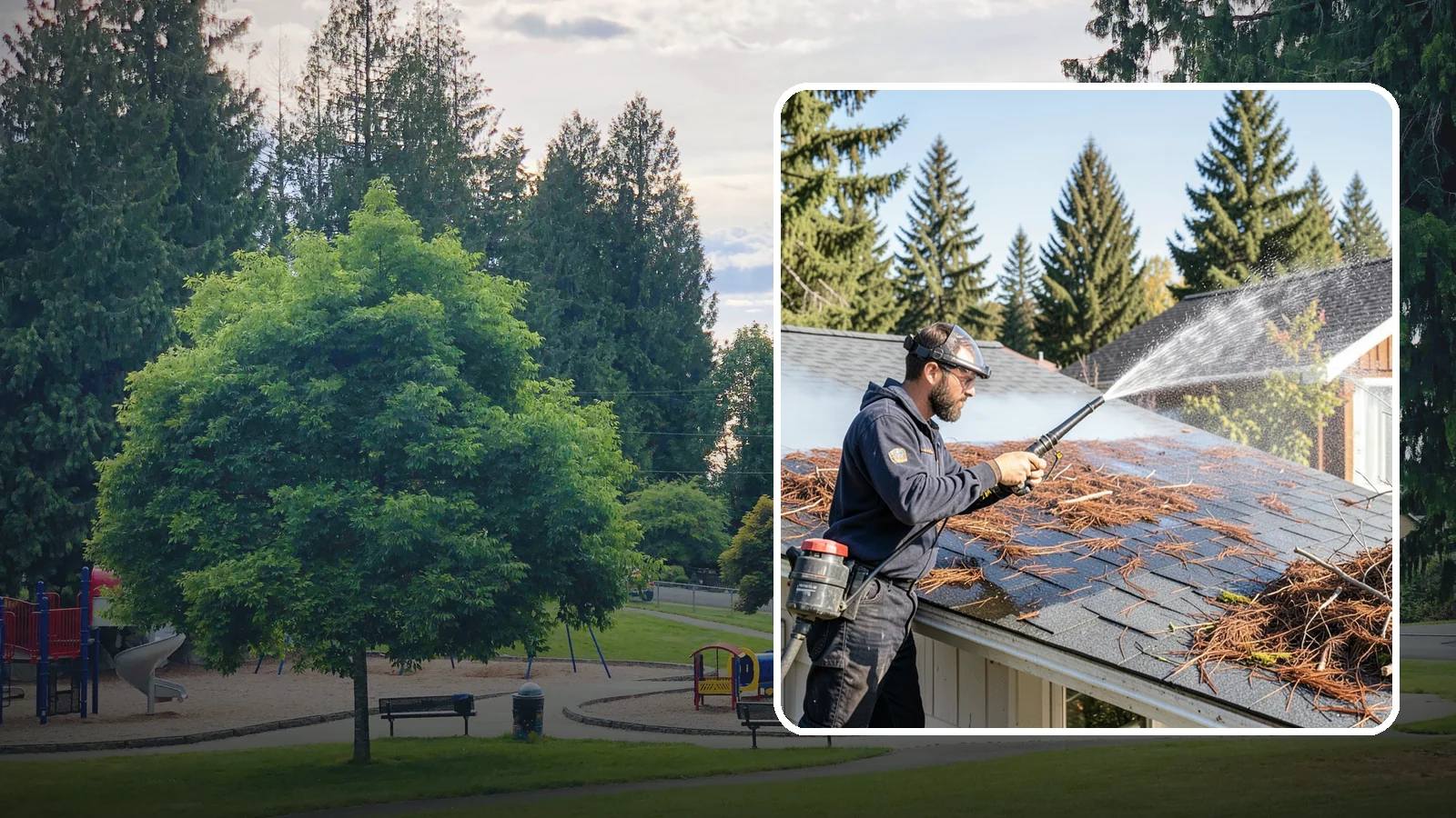 Roof Debris Removal in Bonney Lake, Pierce County, WA - Roof debris removal that clears needles, leaves, and branches that pile up under Washington's evergreen canopy.