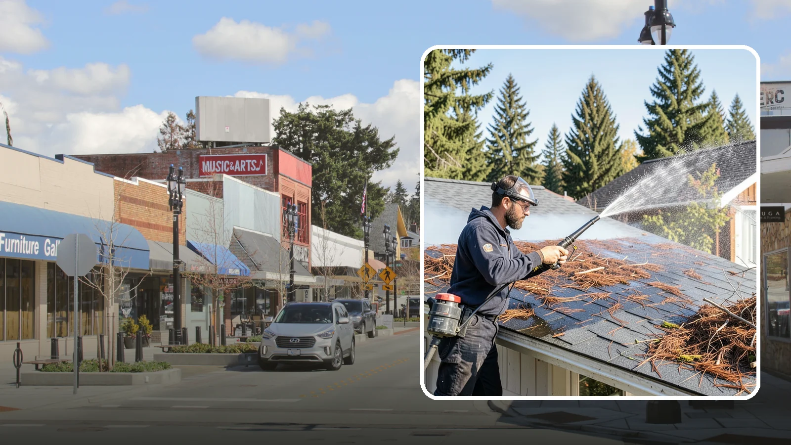 Roof Debris Removal in Bothell, King County, WA - Roof debris removal that clears needles, leaves, and branches that pile up under Washington's evergreen canopy.