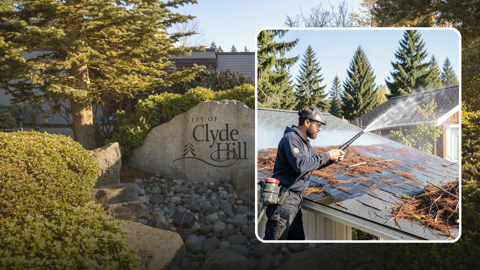 Roof Debris Removal in Clyde Hill, King County, WA - Roof debris removal that clears needles, leaves, and branches that pile up under Washington's evergreen canopy.