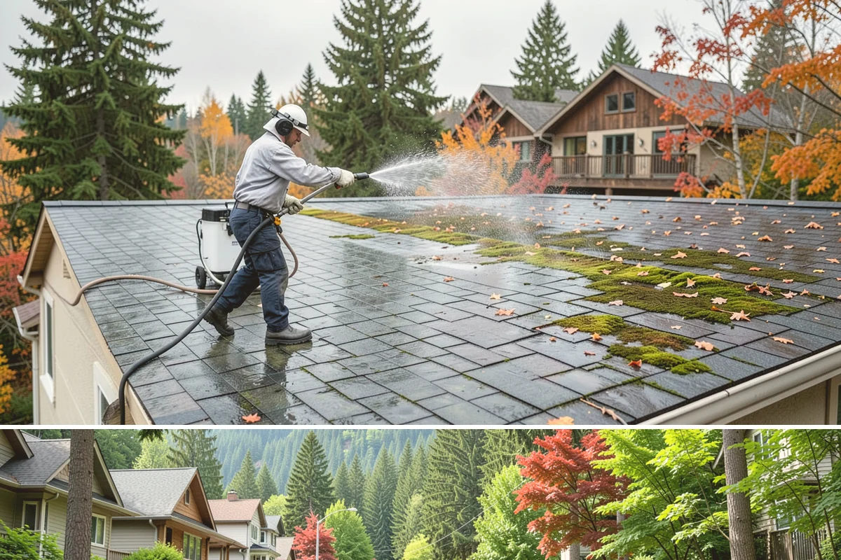 Roof Debris Removal in Darrington, Snohomish County, WA - Late fall after the leaves drop is ideal, with a spring visit to clear winter accumulation.