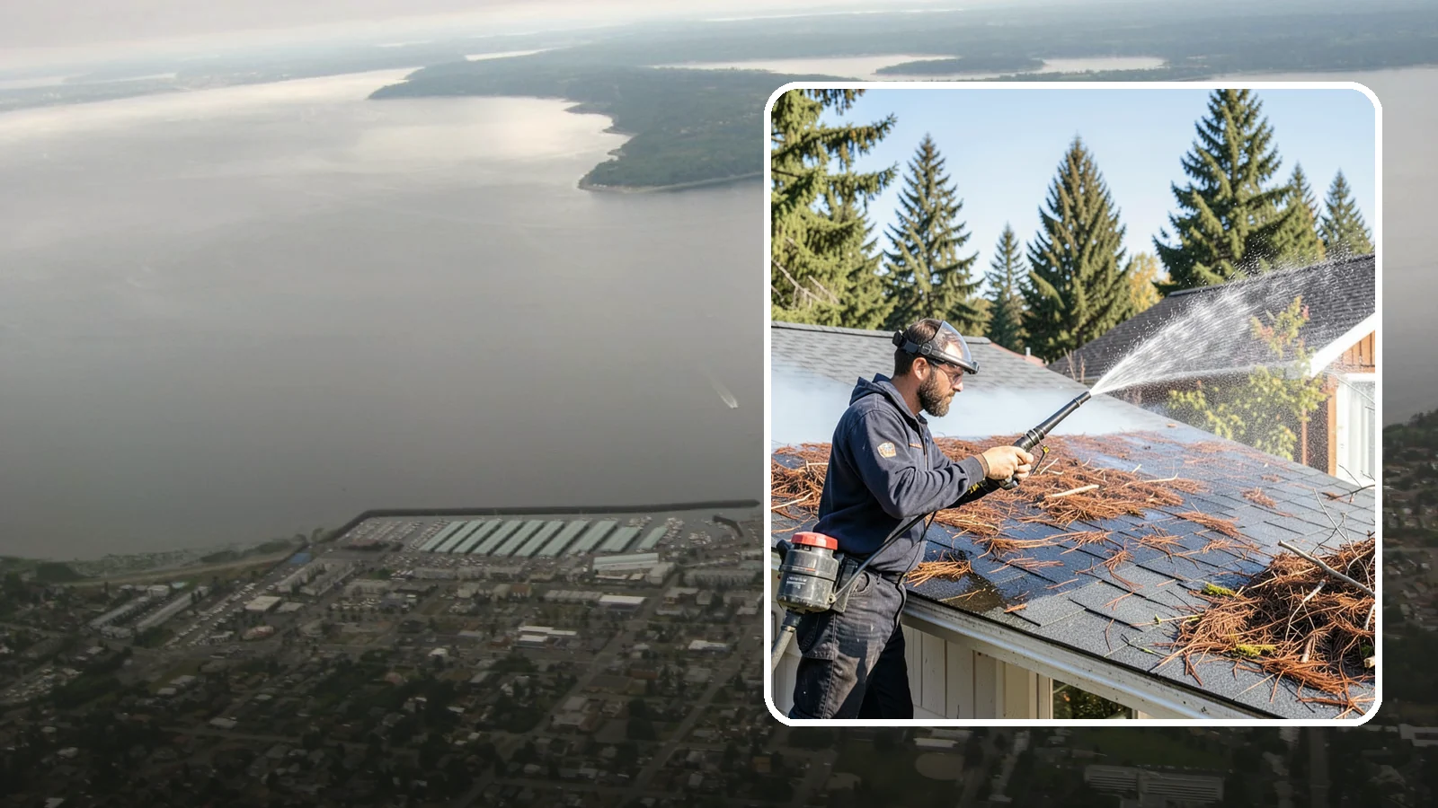 Roof Debris Removal in Des Moines, King County, WA - Roof debris removal that clears needles, leaves, and branches that pile up under Washington's evergreen canopy.