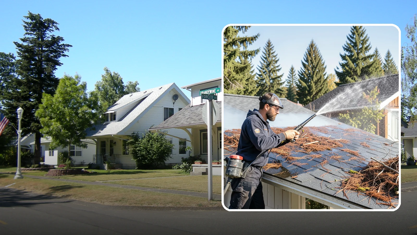 Roof Debris Removal in DuPont, Pierce County, WA - Roof debris removal that clears needles, leaves, and branches that pile up under Washington's evergreen canopy.
