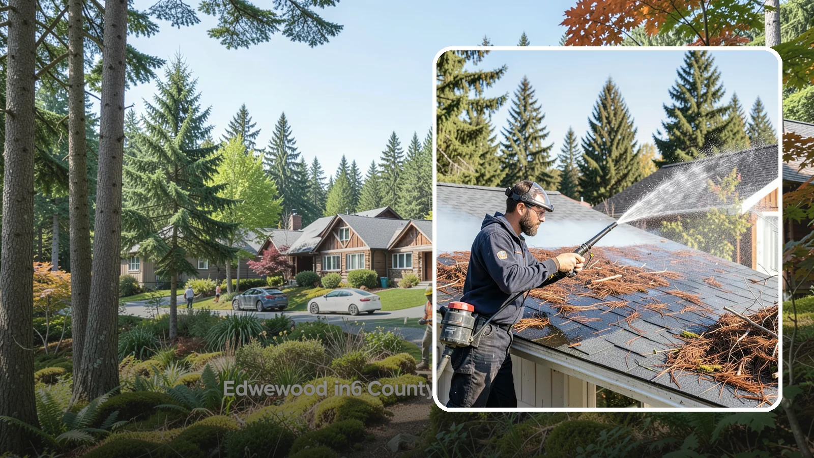 Roof Debris Removal in Edgewood, Pierce County, WA - Roof debris removal that clears needles, leaves, and branches that pile up under Washington's evergreen canopy.