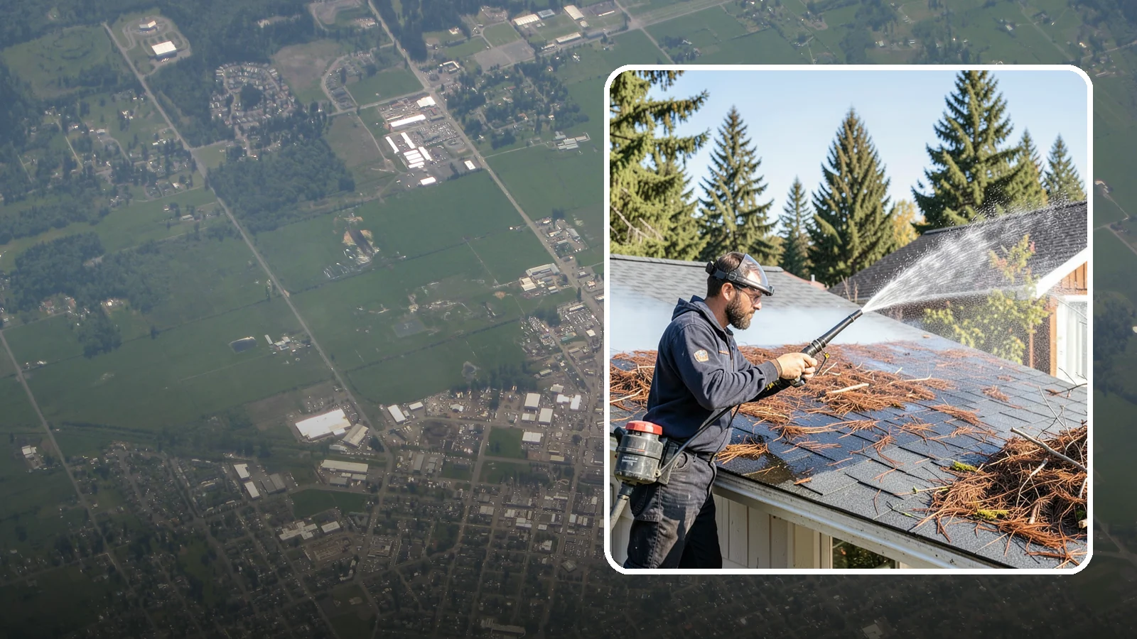 Roof Debris Removal in Enumclaw, King County, WA - Roof debris removal that clears needles, leaves, and branches that pile up under Washington's evergreen canopy.