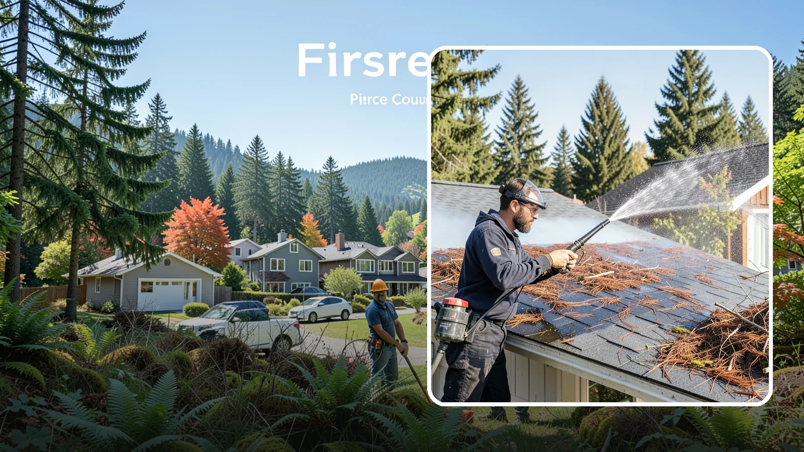 Roof Debris Removal in Fircrest, Pierce County, WA - Roof debris removal that clears needles, leaves, and branches that pile up under Washington's evergreen canopy.