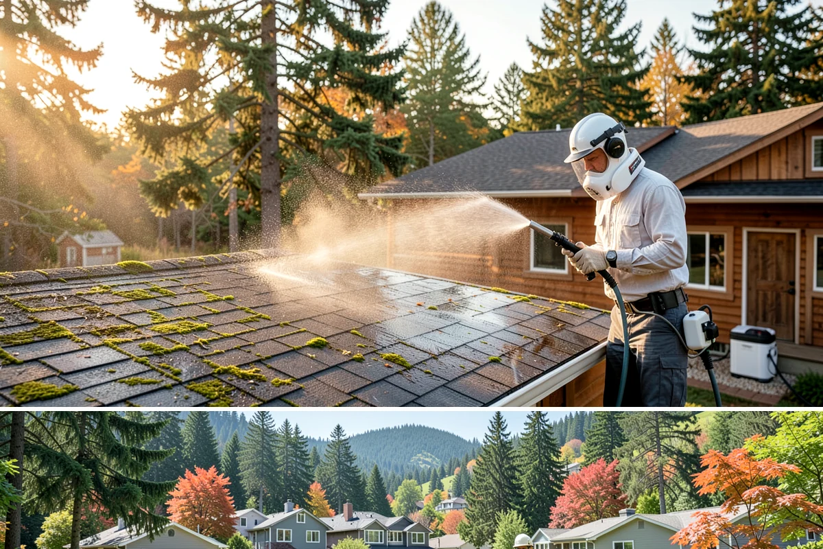 Roof Debris Removal in Fircrest, Pierce County, WA - Late fall after the leaves drop is ideal, with a spring visit to clear winter accumulation.