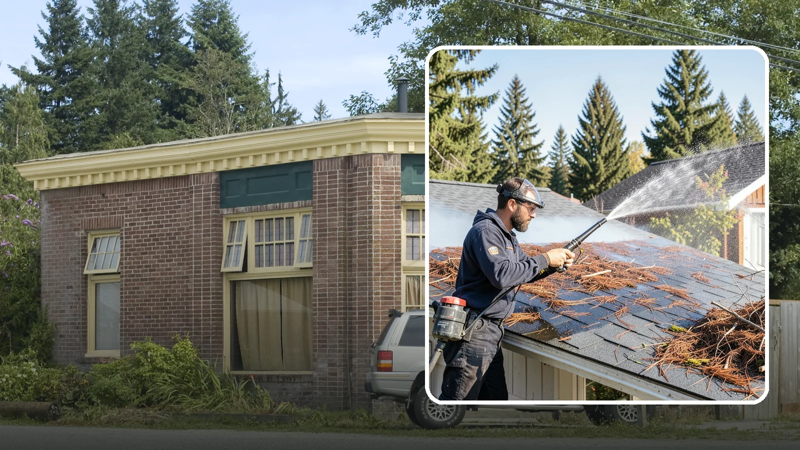 Roof Debris Removal in Hamilton, Skagit County, WA - Roof debris removal that clears needles, leaves, and branches that pile up under Washington's evergreen canopy.