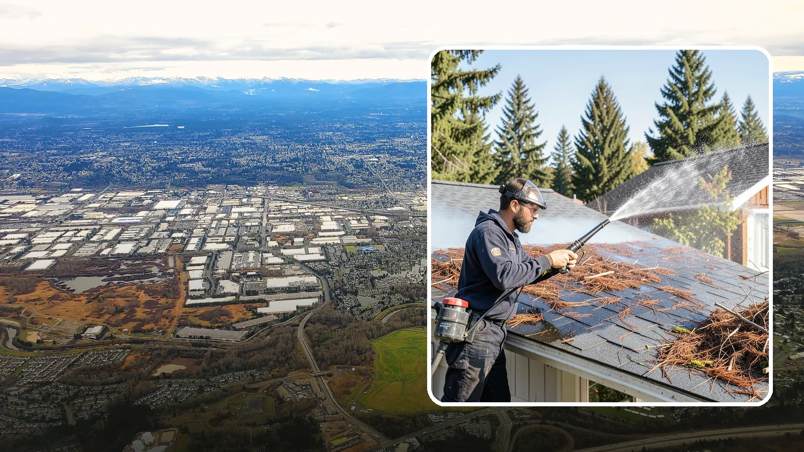 Roof Debris Removal in Kent, King County, WA - Roof debris removal that clears needles, leaves, and branches that pile up under Washington's evergreen canopy.