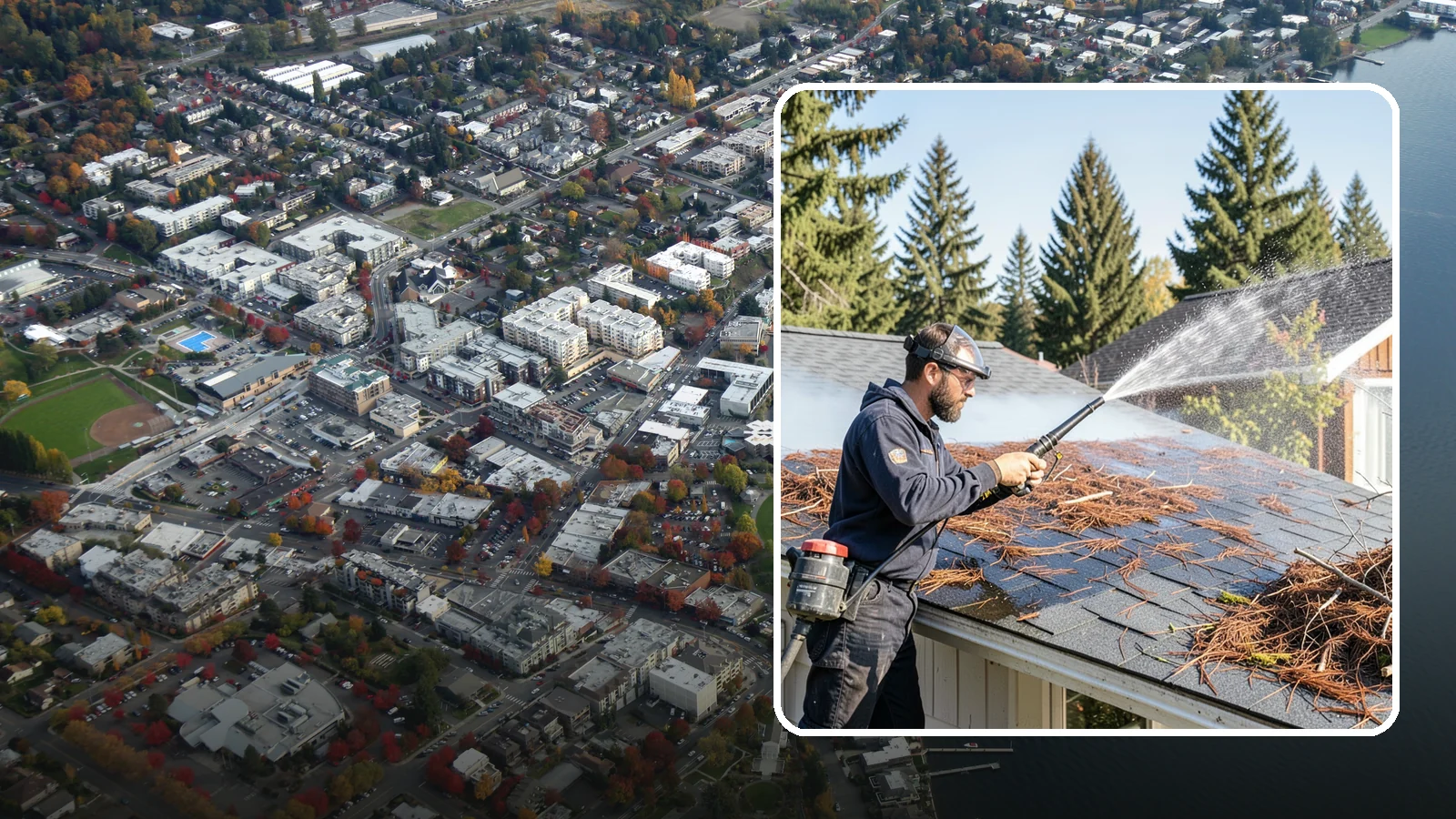 Roof Debris Removal in Kirkland, King County, WA - Roof debris removal that clears needles, leaves, and branches that pile up under Washington's evergreen canopy.