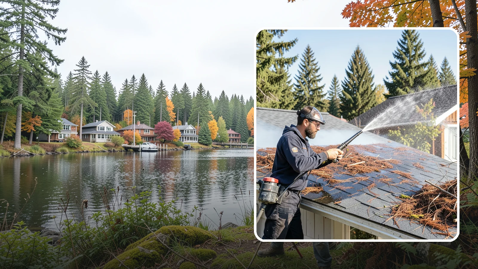 Roof Debris Removal in La Conner, Skagit County, WA - Roof debris removal that clears needles, leaves, and branches that pile up under Washington's evergreen canopy.