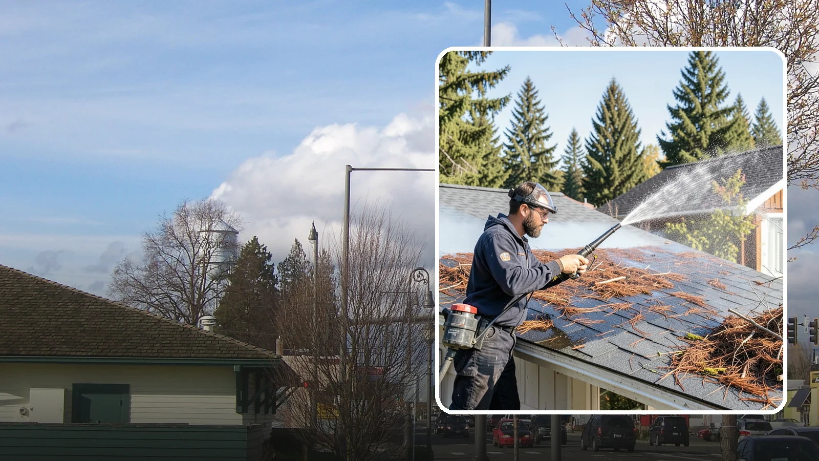 Roof Debris Removal in Marysville, Snohomish County, WA - Roof debris removal that clears needles, leaves, and branches that pile up under Washington's evergreen canopy.