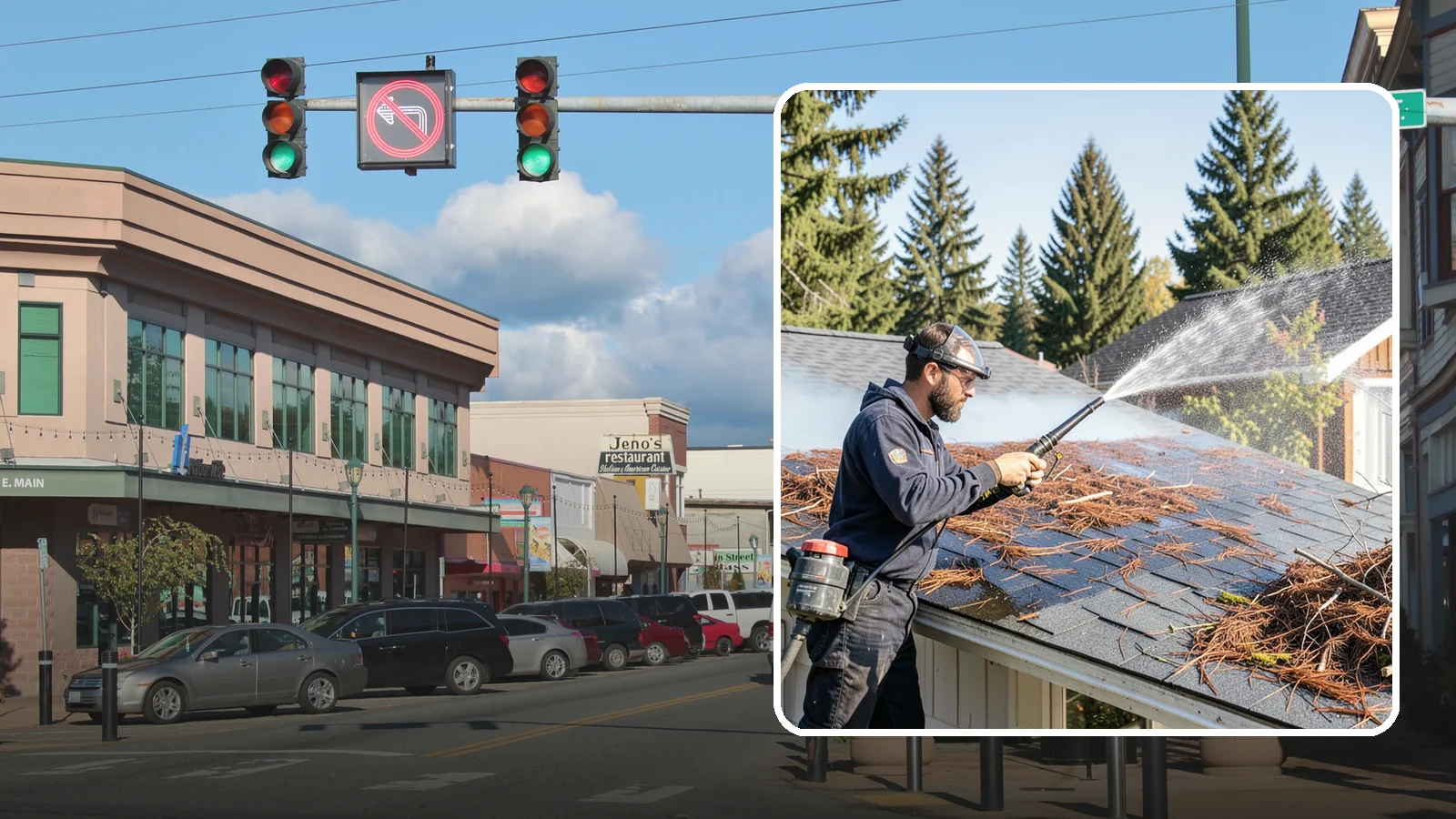 Roof Debris Removal in Monroe, Snohomish County, WA - Roof debris removal that clears needles, leaves, and branches that pile up under Washington's evergreen canopy.