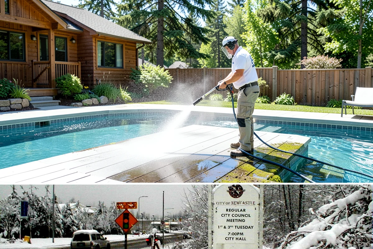 Roof Debris Removal in Newcastle, King County, WA - Late fall after the leaves drop is ideal, with a spring visit to clear winter accumulation.