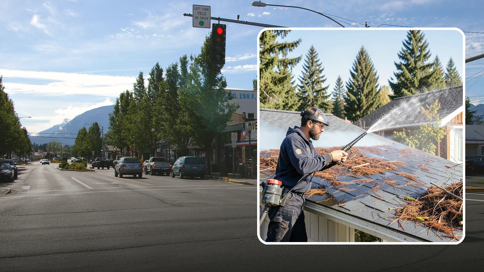 Roof Debris Removal in North Bend, King County, WA - Roof debris removal that clears needles, leaves, and branches that pile up under Washington's evergreen canopy.