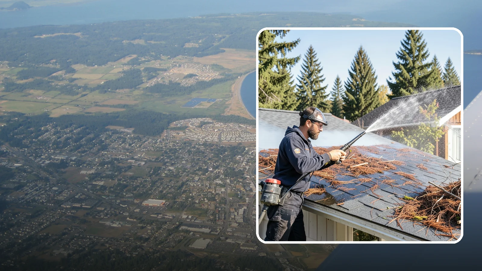 Roof Debris Removal in Oak Harbor, Island County, WA - Roof debris removal that clears needles, leaves, and branches that pile up under Washington's evergreen canopy.
