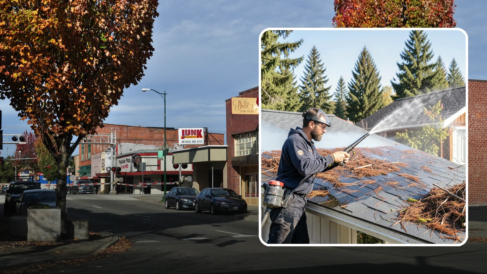 Roof Debris Removal in Puyallup, Pierce County, WA - Roof debris removal that clears needles, leaves, and branches that pile up under Washington's evergreen canopy.