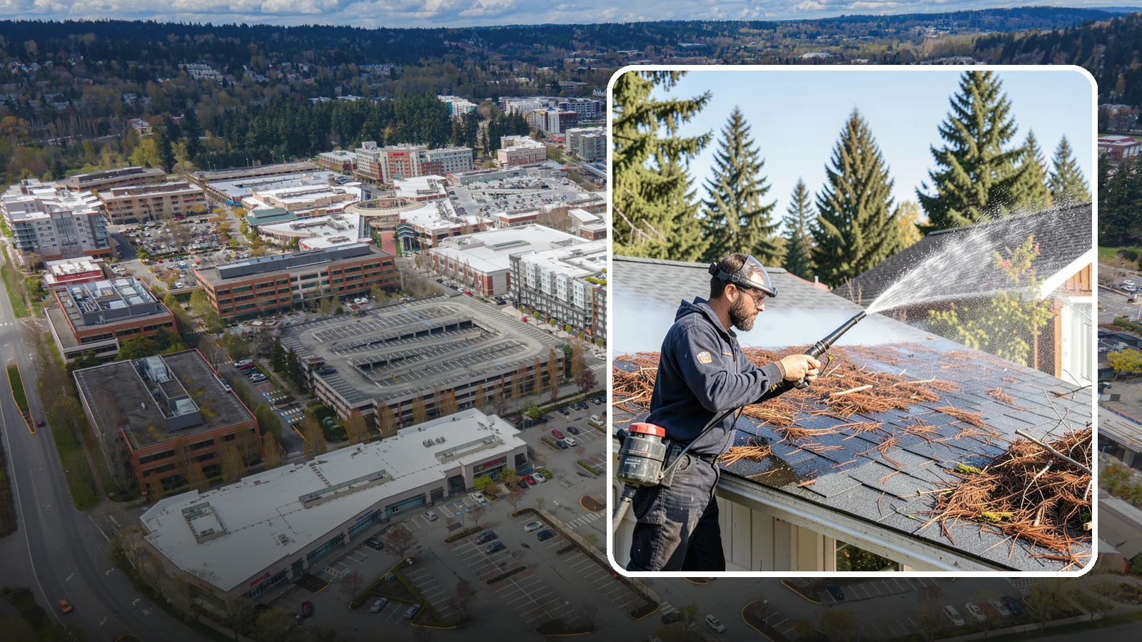 Roof Debris Removal in Redmond, King County, WA - Roof debris removal that clears needles, leaves, and branches that pile up under Washington's evergreen canopy.