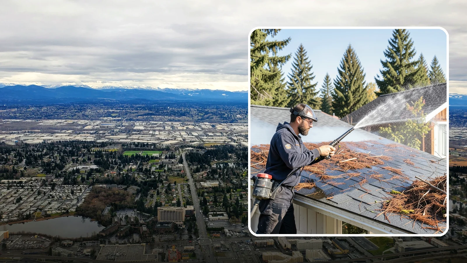 Roof Debris Removal in SeaTac, King County, WA - Roof debris removal that clears needles, leaves, and branches that pile up under Washington's evergreen canopy.