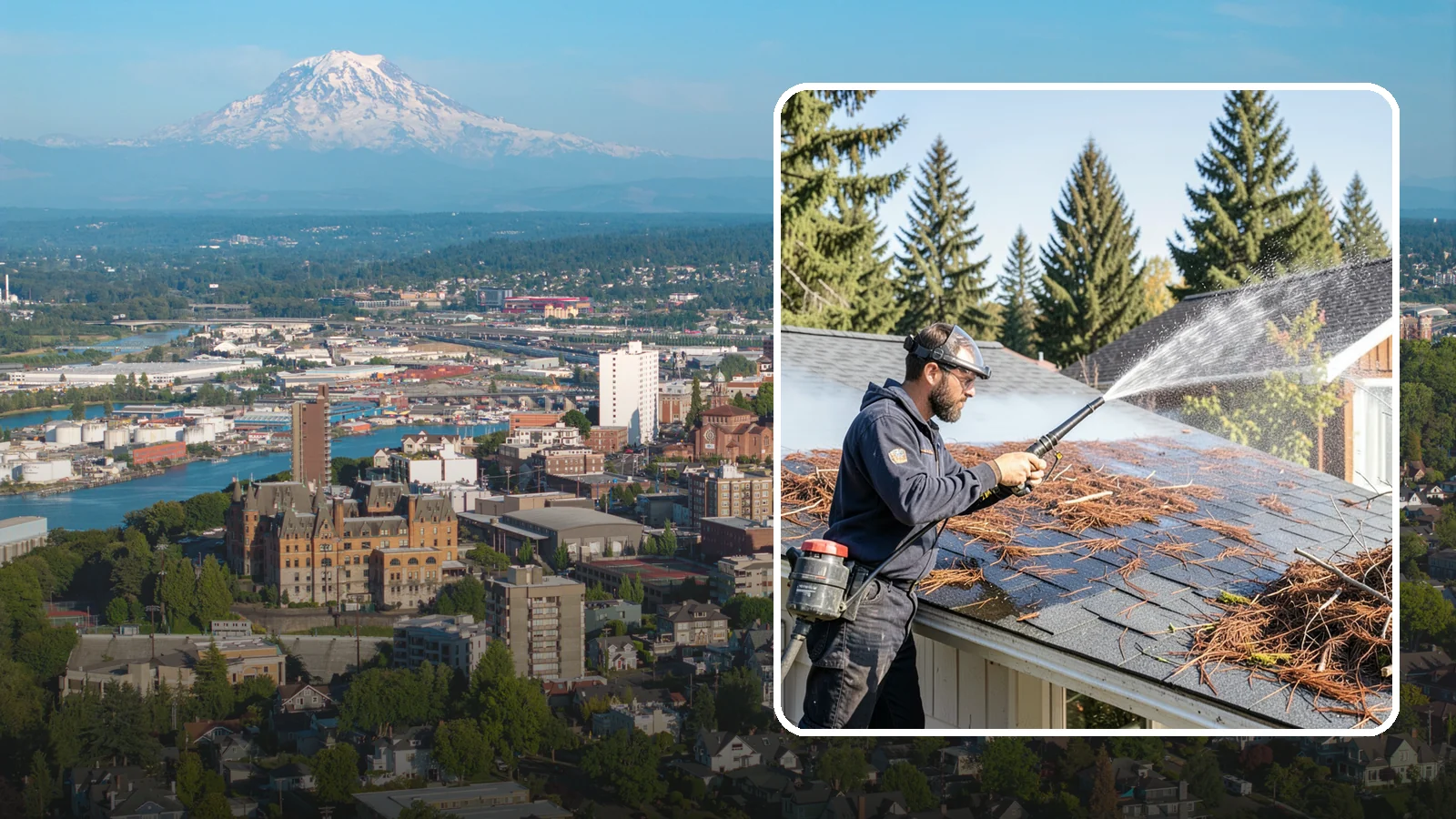 Roof Debris Removal in Tacoma, Pierce County, WA - Roof debris removal that clears needles, leaves, and branches that pile up under Washington's evergreen canopy.