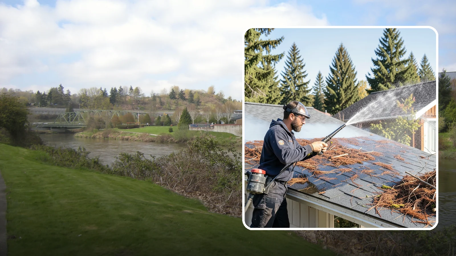 Roof Debris Removal in Tukwila, King County, WA - Roof debris removal that clears needles, leaves, and branches that pile up under Washington's evergreen canopy.
