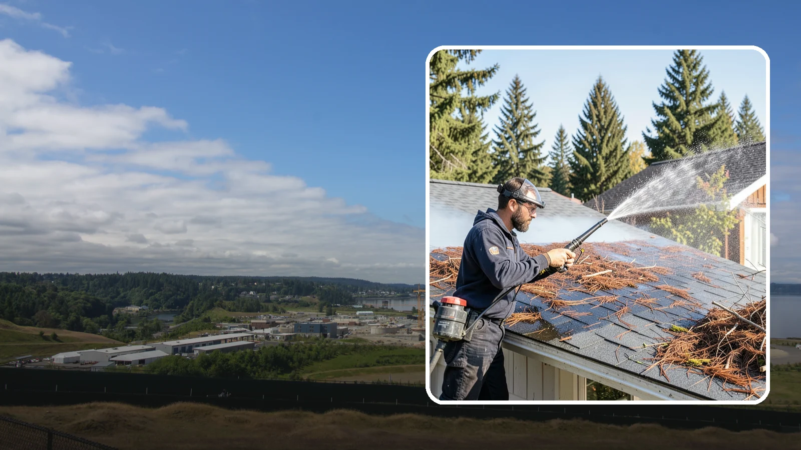 Roof Debris Removal in University Place, Pierce County, WA - Roof debris removal that clears needles, leaves, and branches that pile up under Washington's evergreen canopy.