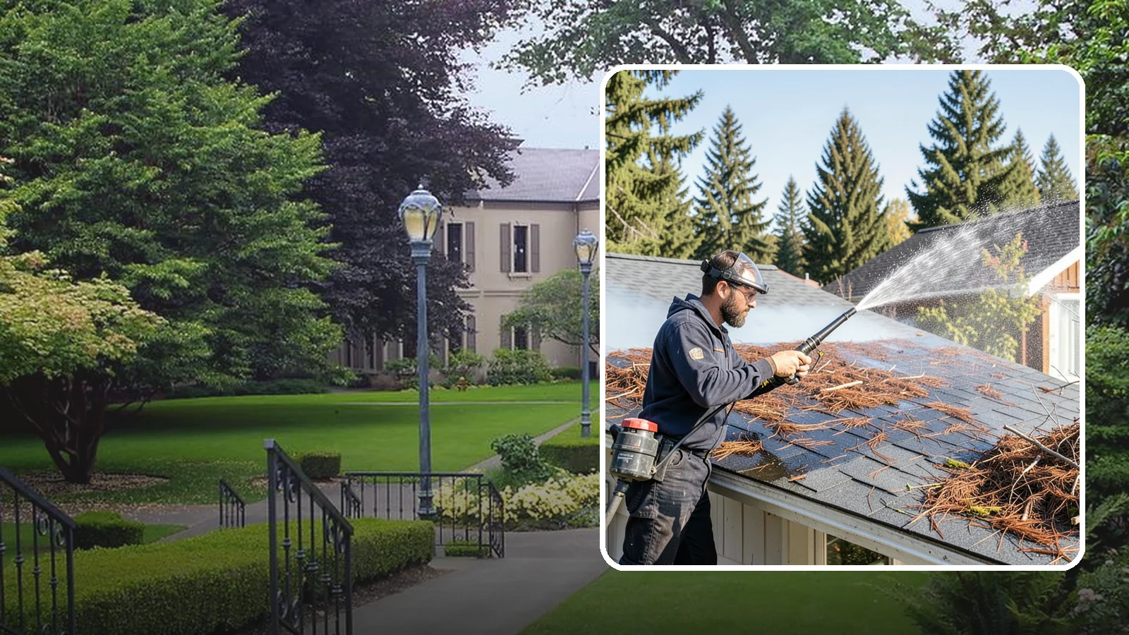 Roof Debris Removal in Woodinville, King County, WA - Roof debris removal that clears needles, leaves, and branches that pile up under Washington's evergreen canopy.