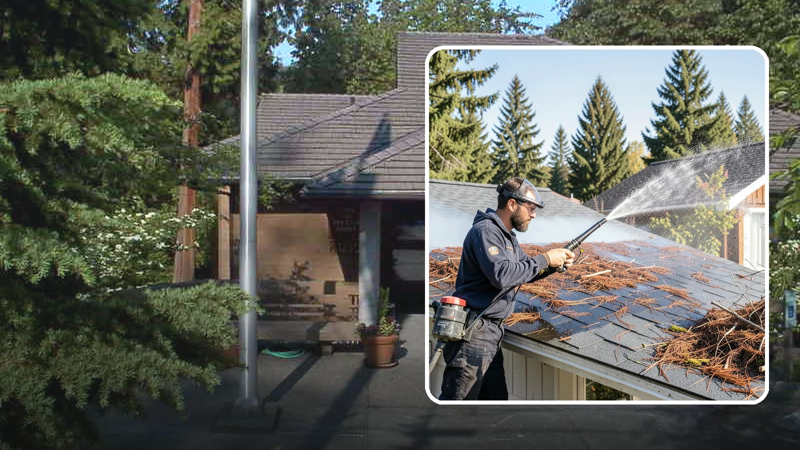 Roof Debris Removal in Yarrow Point, King County, WA - Roof debris removal that clears needles, leaves, and branches that pile up under Washington's evergreen canopy.