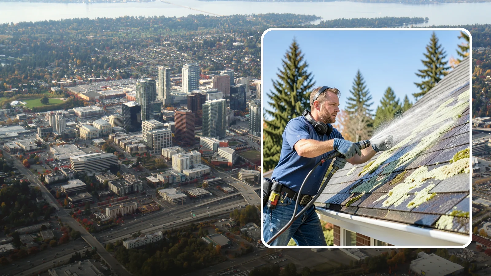 Roof Lichen Removal in Bellevue, King County, WA - Careful lichen removal that lifts stubborn, root-like growth from Washington roofs without tearing up the surface.