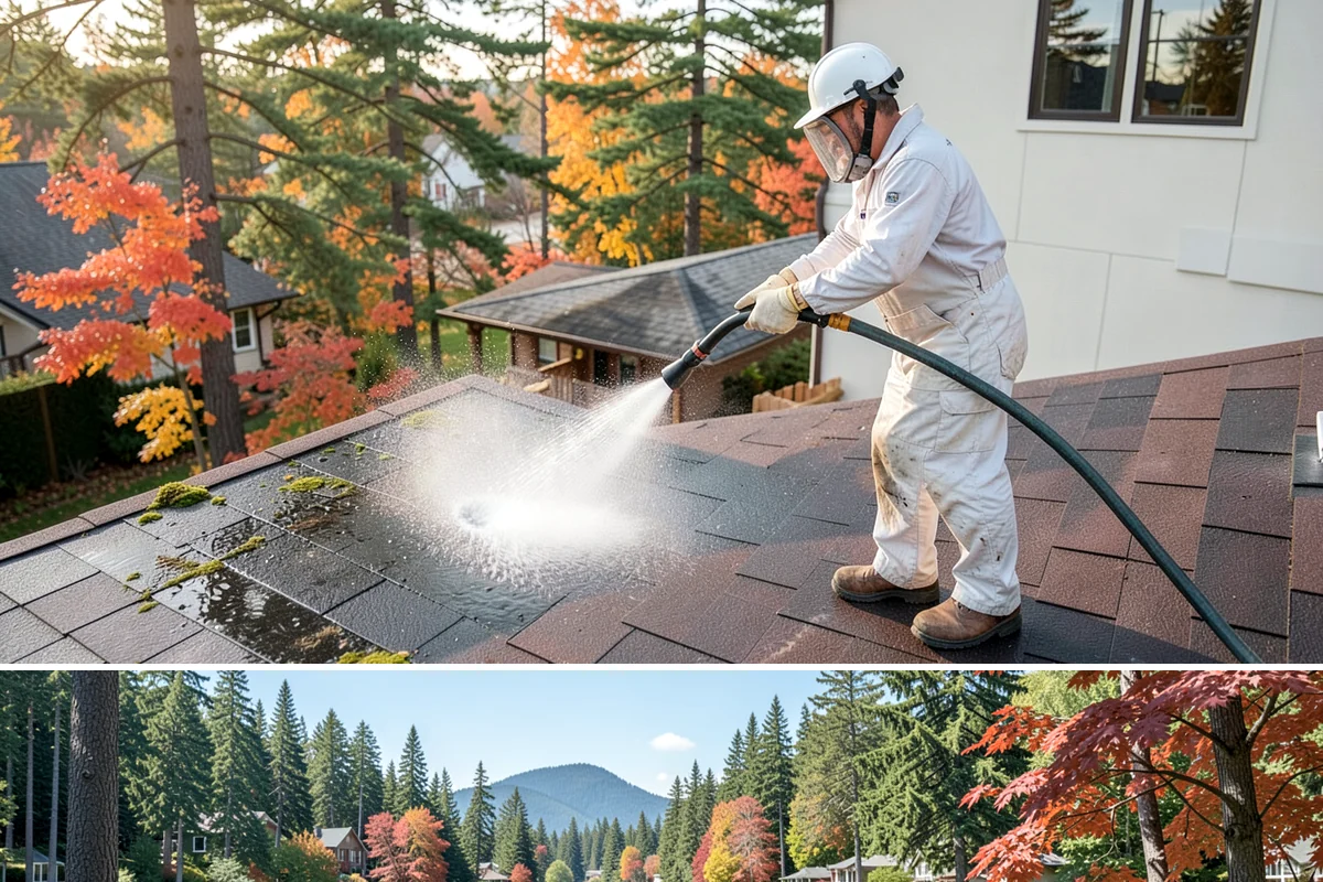 Roof Lichen Removal in Covington, King County, WA - Treat lichen during dry summer weather so extended dwell treatments are not diluted by rain.