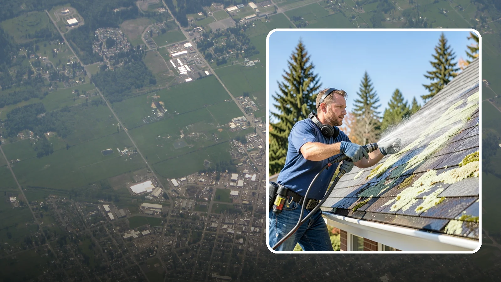 Roof Lichen Removal in Enumclaw, King County, WA - Careful lichen removal that lifts stubborn, root-like growth from Washington roofs without tearing up the surface.