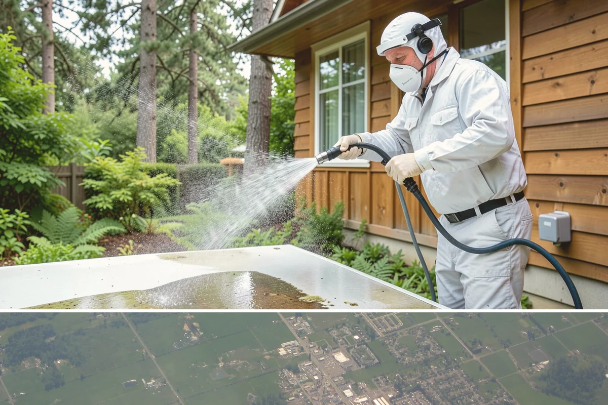 Roof Lichen Removal in Enumclaw, King County, WA - Treat lichen during dry summer weather so extended dwell treatments are not diluted by rain.