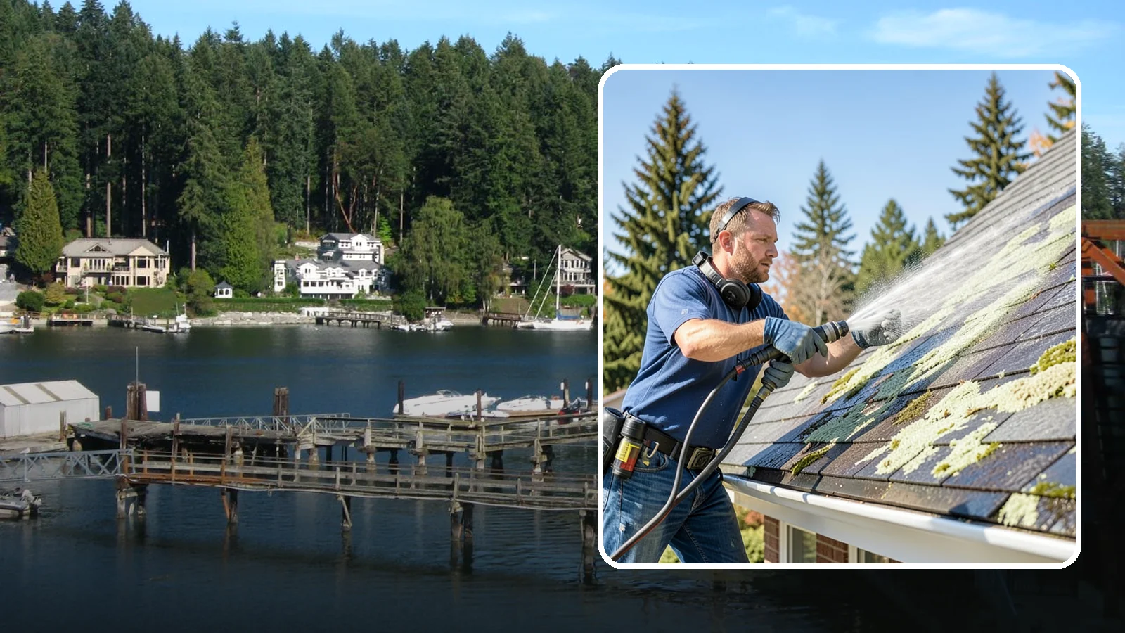 Roof Lichen Removal in Gig Harbor, Pierce County, WA - Careful lichen removal that lifts stubborn, root-like growth from Washington roofs without tearing up the surface.